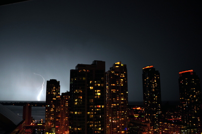 Distant island lightning strike