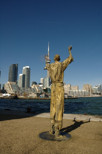 Creepy statue at the Canada Malting Co. in front of the city.