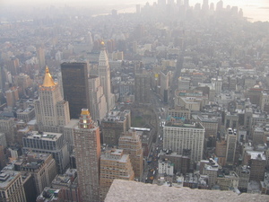 Picture from the Empire State Building looking south towards the financial district, skyline missing the World Trade Centre, Statue of Liberty barely visible in top right corner Picture from the Empire State Building looking south towards the financial district, skyline missing the World Trade Centre, Statue of Liberty barely visible in top right corner