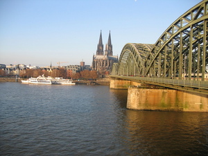 Train bridge and the Kolner Dom in Koln
