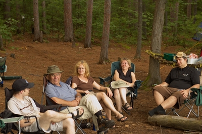 Happy people by the fire