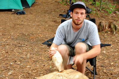 Matt making his boat
