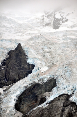 Glaciers coming down off a mountain (but not Mt. Cook)