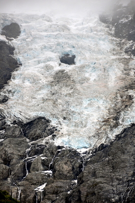 Glaciers coming down off a mountain (but not Mt. Cook)