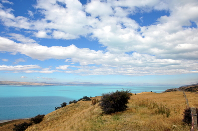 Blue lake below Mt. Cook
