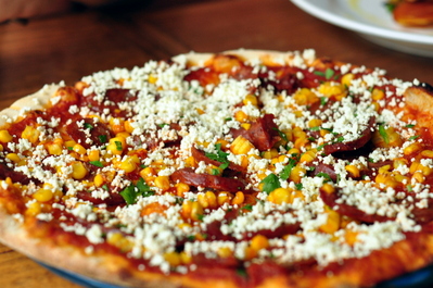 Sausage, feta, corn pizza at Little Creatures