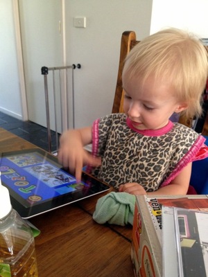 Kiera playing with the iPad just after I arrived