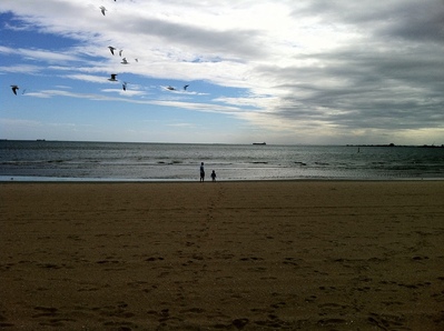 Kiera and I on the beach at St. Kilda
