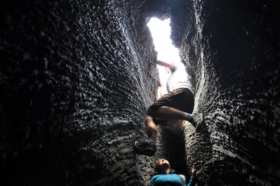 Climbing out the back of lava cave