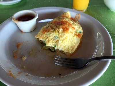 Cheese and veggie omelette for breakfast