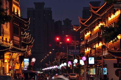 Bright busy street