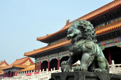 Copper lion sculpture