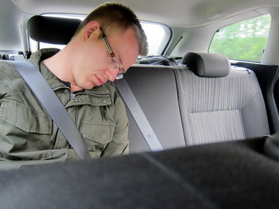 Anthony's customary posture while driving through France