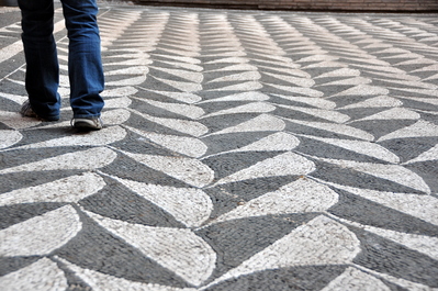 Kim on mosaic floor inside the Baths of Caracalla