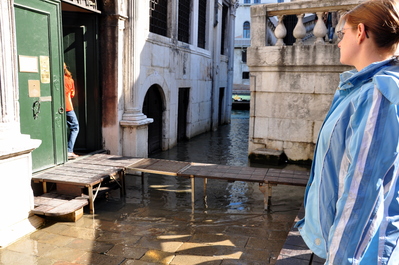 Water splashing up into the street