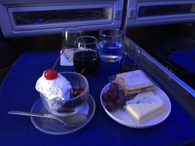 Dessert (ice cream sundae and cheese plate)