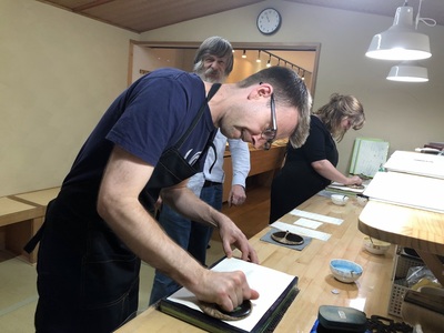 Me doing one of the last steps of my print, directed by David Bull