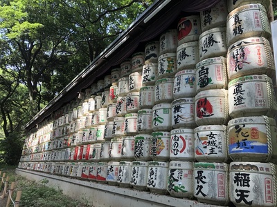 Donated sake barrels at Meiji Jingū shrine