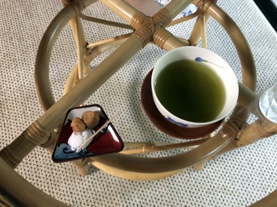 Pre-breakfast tea and plums
