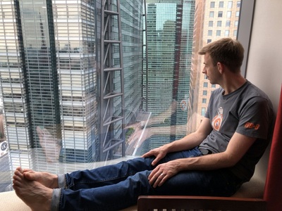 Watching the trains from our hotel window