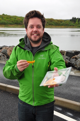 Mike offering food (a common pose)