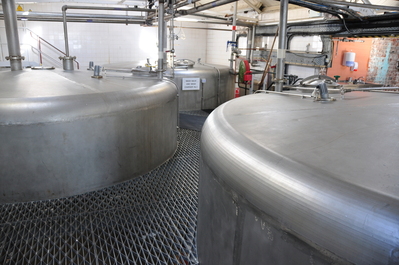Fancy super clean stainless steel wash backs at Laphroig