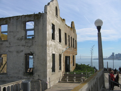 Warden's residence with the Bay Bridge in the background