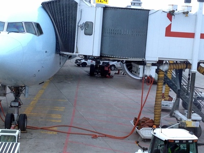Ground crew changing a tire on our plane at YYZ