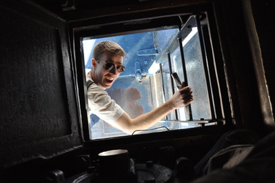 Looking down out of the big gun as I exit