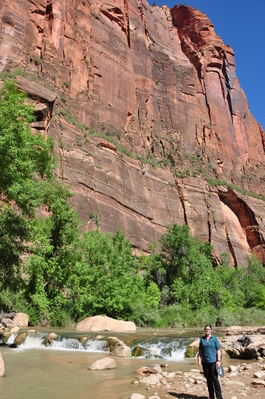Sarah and the Virgin River on our way to the Narrows