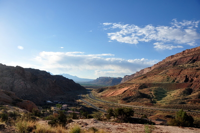 Looking back towards Moab from the entrance to Arches