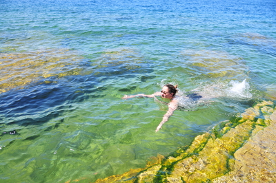 Verna was immune to the cold and took a relaxing swim