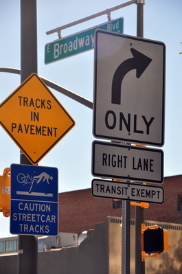 Lots of streetcars in Tucson, but unlike Toronto they try to warn cyclists of the danger