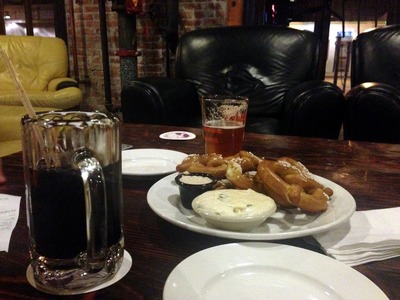 Beer and pretzels for late-night snack